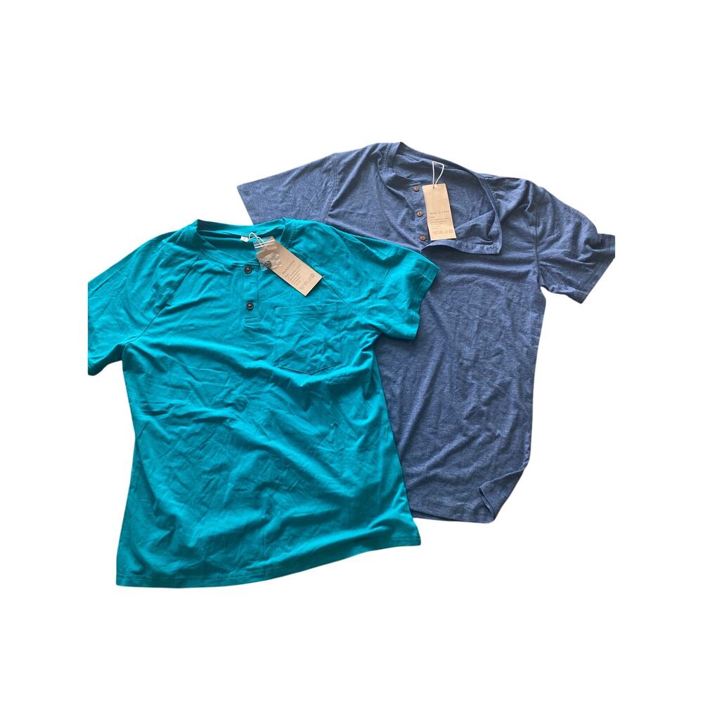 NWT Men’s NITAGUT Short Sleeve Henley Shirts Green & Blue Both Size Medium